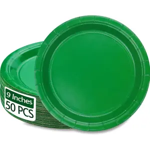 50 PCS Green Paper Plates - 9” Dark Green Disposable Plates Round Dinner Plates for BBQ Birthday Party Picnic Supplies Daily Use Christmas Party Supplies
