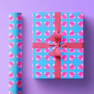 Valentine's Day Wrapping Paper Roll with Pink Hearts, Fun Wrapping Paper Roll for Valentine's Day Gifts in Cute Pattern