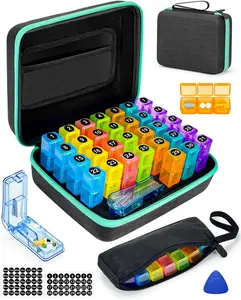 Monthly Pill Organizer 3 Times a Day, with Portable Hard Shell, Pill Cutter, 31-Day Box, Plastic Opening Pick, Monthly & Weekly Stickers, Convenient Medication Management (3 Times a Day)