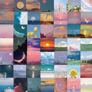 50pcs Landscape Oil Painting Pattern Decorative Sticker, Creative Waterproof Art Stickers For DIY Scrapbook Cup Decoration Sticker Packs