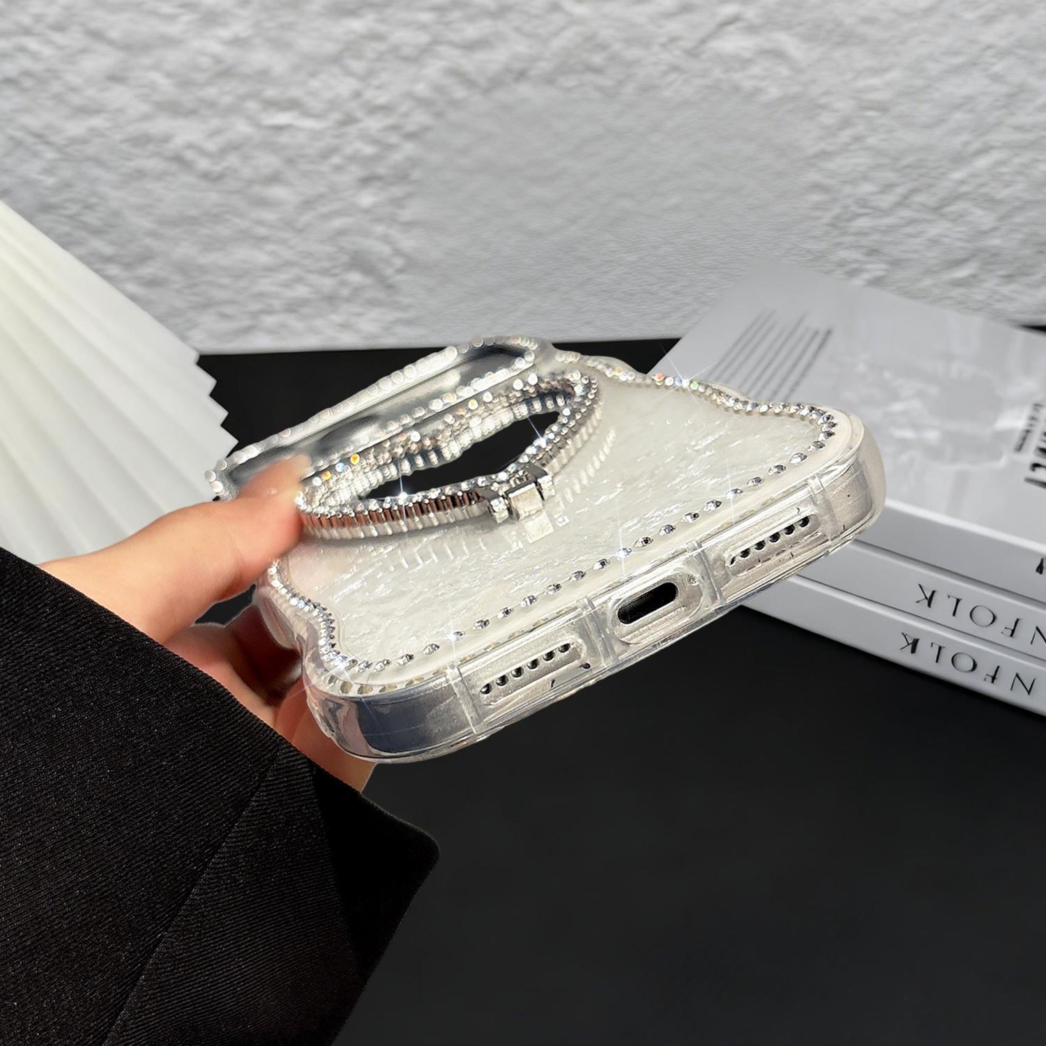 Glitter Mirror Case for iPhone 17/16 15 14 13 Pro Max,Cute Luxury Shiny Diamond Heart Makeup Mirror Bling Sparkly Rhinestones Thin Soft Case for Women Girls