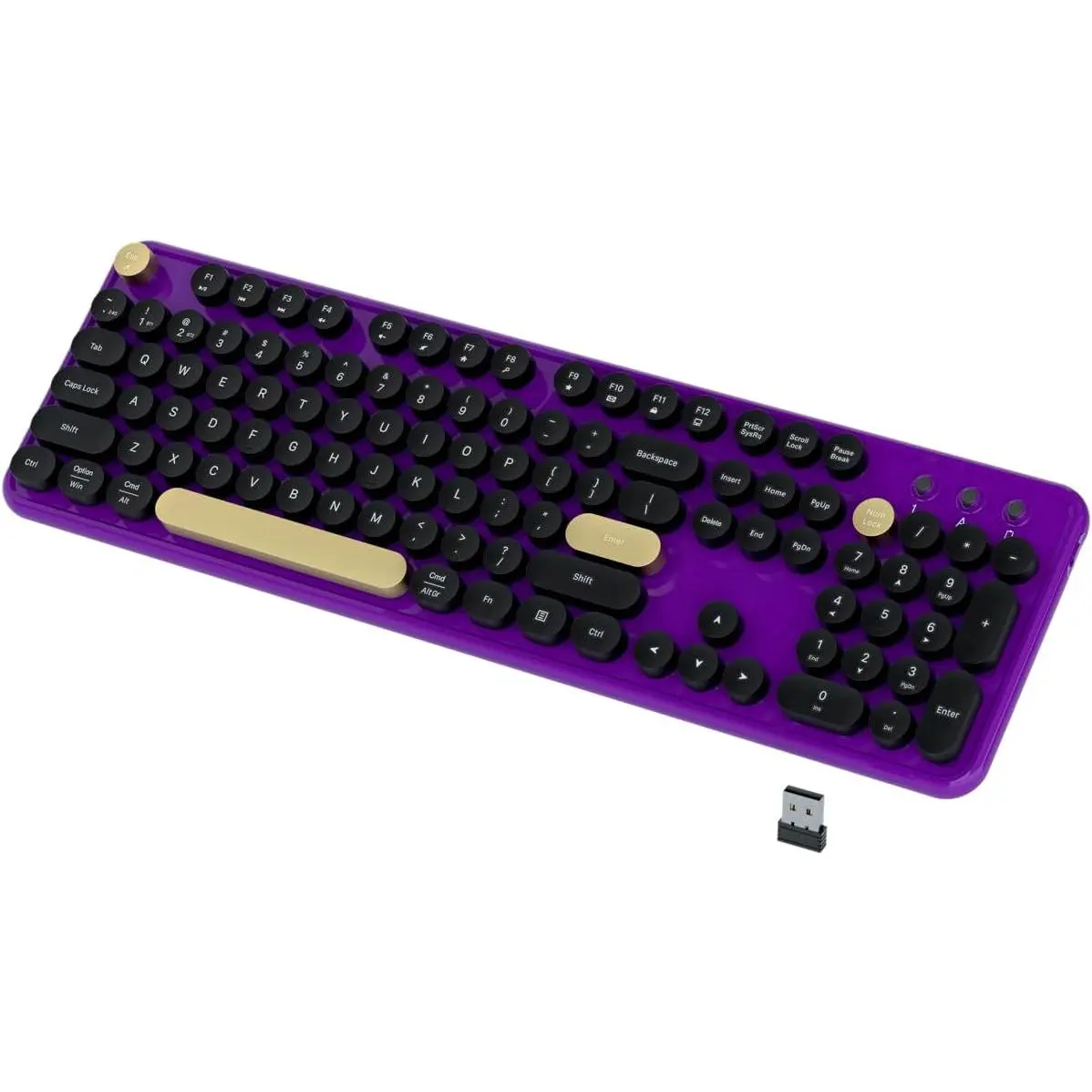Dual Mode Wireless Bluetooth Keyboard, Retro Typewriter Cute Round Floating Keycaps 104 Keys Colorful Keyboard Support Multi Devices for Ipad Pc Laptop Phones(Black-Coffee)