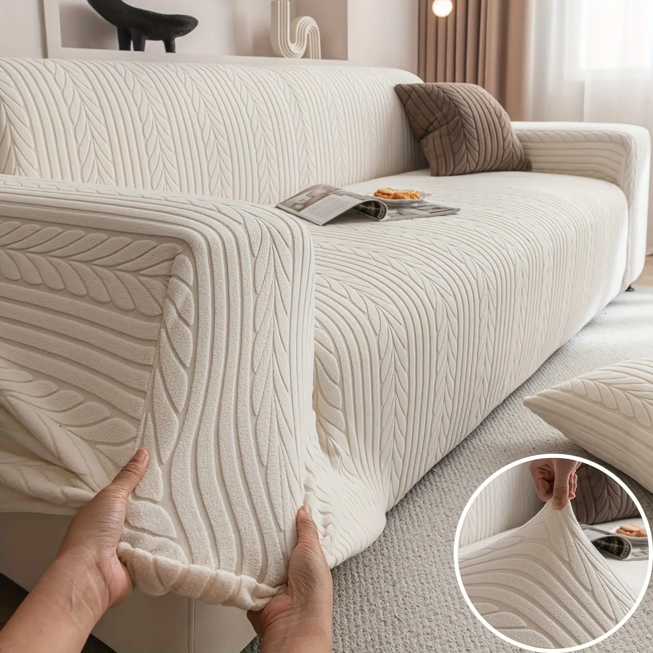 TOLSWE Striped Sofa Cover - Machine-washable, stretchy, scratch-resistant, and slip-resistant all-season sofa protector, perfect for living room decor and furniture protection | Classic design | Durable protection, Pet-friendly sofa cover