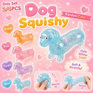 2/4PCS Dachshund Squishy Toy, Squishy Weiner Dog, Glitter Weiner Dog Maltose Stress Ball, Slow Rising Squishy, Slow Rise Squishies, Soft Squeeze Stress Relief, Soft Squeeze Desk Gadget for Home Office Travel