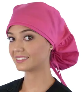 Big Hair Ponytail Surgical Scrub Cap - Perfect Scrub Cap for Long Hair - Solid Hot Pink