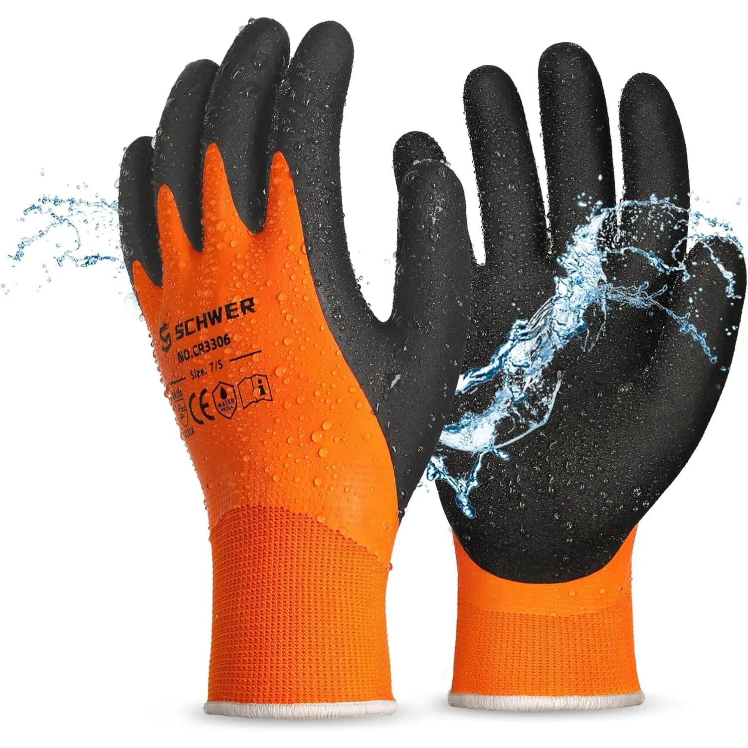 2 Pairs Waterproof Work Gloves for Men and Women CR3306, Gardening Gloves with Double Latex Coated, Non-slip Working Gloves for Garden, Outdoor Construction, Car and Fish Cleaning, L