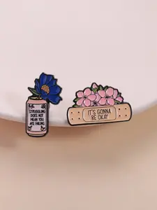 Cure Emotion Support Theme Enamel Badges Set, Its Gonna Be Okay Motto, Band-Aid Can Sakura Flower Design Pins, Suitable for Mental Healing, Flower Brooch Pin