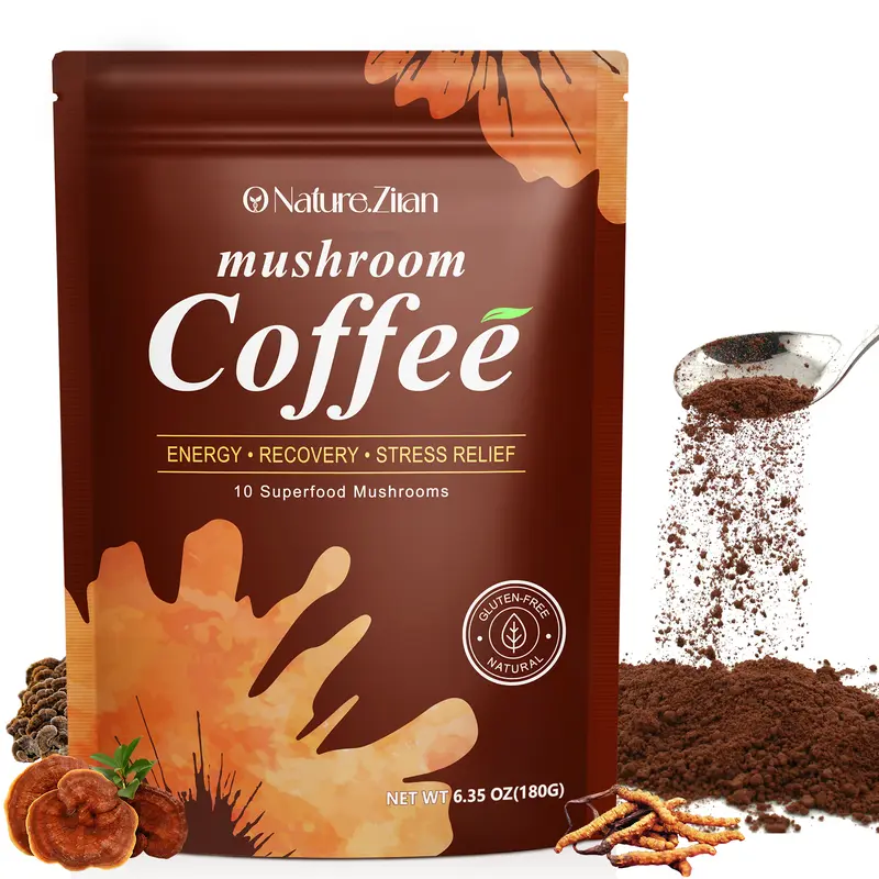 O NATURE ZIRAN Organic Medium Roast Instant Coffee Beverage - 6 Adaptogenics, Sugar-Free, Mushroom Coffee Blend, Supports Balanced Energy & Focus, Onatureziran Mushroom Coffee*3, Store Tightly Sealed