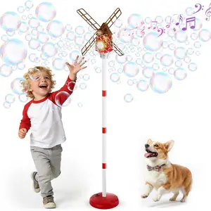 Kids Windmill Bubble Machine, Music LED Light, Adjustable Height, Outdoor Indoor Use, Includes 50ML Concentrated Bubble Liquid