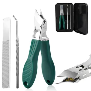 "Green Nail Care Tool Set – Includes Thick Nail Clipper, Ingrown Nail Lifter & Nail File | Beveled Eagle Beak Design, Large Opening, Anti-Splash, for Thick & Hard Nails "