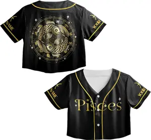 Personalized Crop Top Baseball Jersey XS-XL Multicolor – Personalized Your Name Shirts, All Over Print Zodiac Cropped Jersey for Fan, Gift Idea for Women, for Her