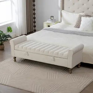 65.55" Storage Bench for Bedroom End of Bed, Ottoman Storage Bench Upholstered Tufted Storage Ottoman Benches with Arms and Rubberwood Legs for Living Room Entryway