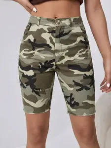 Women's Camouflage Print Moto Shorts, Elastic Waistband, Pocket Design, Durable and Fashionable, Spring Summer Casual Street Style