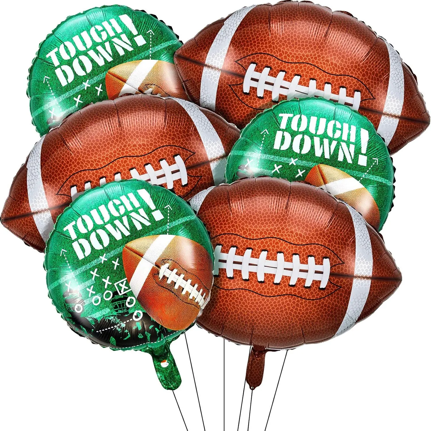 Aluminium Auto-Seal Football & Rugby Balloon Set - 6-Piece, 2 Sizes (20 x 26 inch, 18in), Foldable and Reusable, with Pump, Festive Party Decor for Game Day, Thanksgiving, Christmas, Round, Two Sizes
