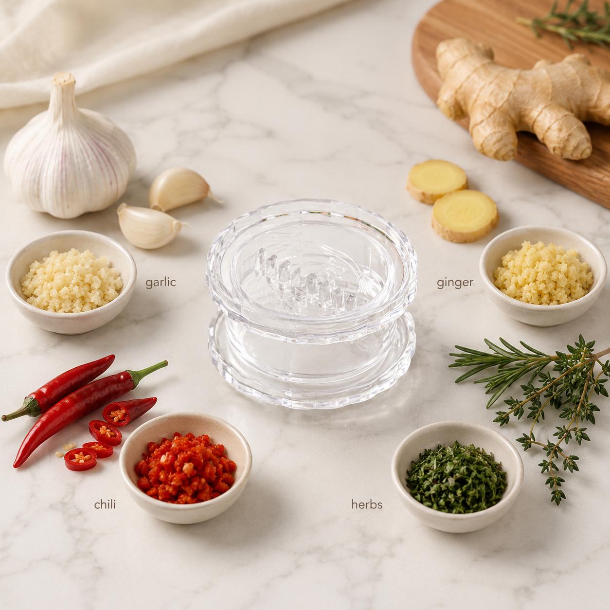 Manual Garlic Twister & Mincer, Compact Garlic Grinder for Garlic, Ginger, Onion, Herbs and Nuts, Clear Kitchen Prep Gadget Manual Garlic Twister & Mincer, Compact Garlic Grinder for Garlic, Ginger, Onion, Herbs and Nuts, Clear Kitchen Prep Gadget