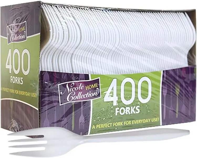 400 Pack Heavy Duty Plastic Bulk Disposable Cutlery Set, 400-Pack Heavy-Weight Disposable Plastic Forks [400-Pack] - Bulk White Plastic Silverware For Parties, Weddings, Catering Food Stands, Take out Decor Decor