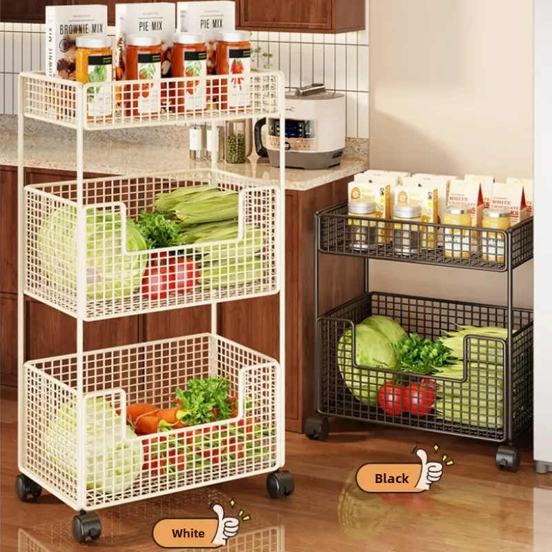 Storage Rack With Wheels, Movable Fruit & Veg Organizer, Niche Floor Trolley, Multi-layer Storage Cabinet, Small Body Large Capacity, Movable