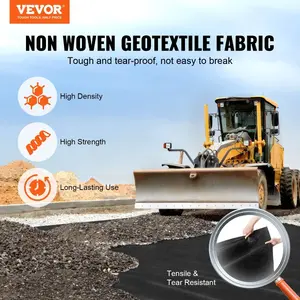 Heavy Duty Non-Woven Geotextile Fabric, 6x50ft 8oz Black Single Roll Outdoor Weed Barrier, Gravel Underlay, Drainage Aid for French Drain Systems