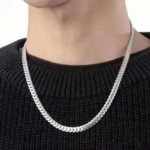 Fashion 925 Silver Plated 5mm Side Chain Necklace for Woman Men Fashion Wedding Engagement Jewelry Gifts for Women Men Chain Necklaces 20-24 Inch Hypoallergenic Chain Necklaces