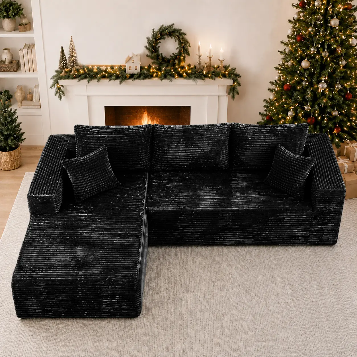 DIGWAC 106" Large 3-Seat L-Shaped Modular Sectional Couch, 49" Chaise Lounge, Upgraded Independent Pocket Spring Base, Soft Corduroy Upholstery, Memory Foam Padding, Multi-Position Recliner, Fixed Arms, Classic Couches for Living Rooms, 6 Colors Available