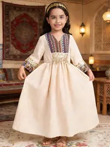 Girls' Long Sleeve Dress Casual Ethnic Geometric Pattern V-Neck Fringe Decoration Elastic Waist Suitable for Daily Holidays