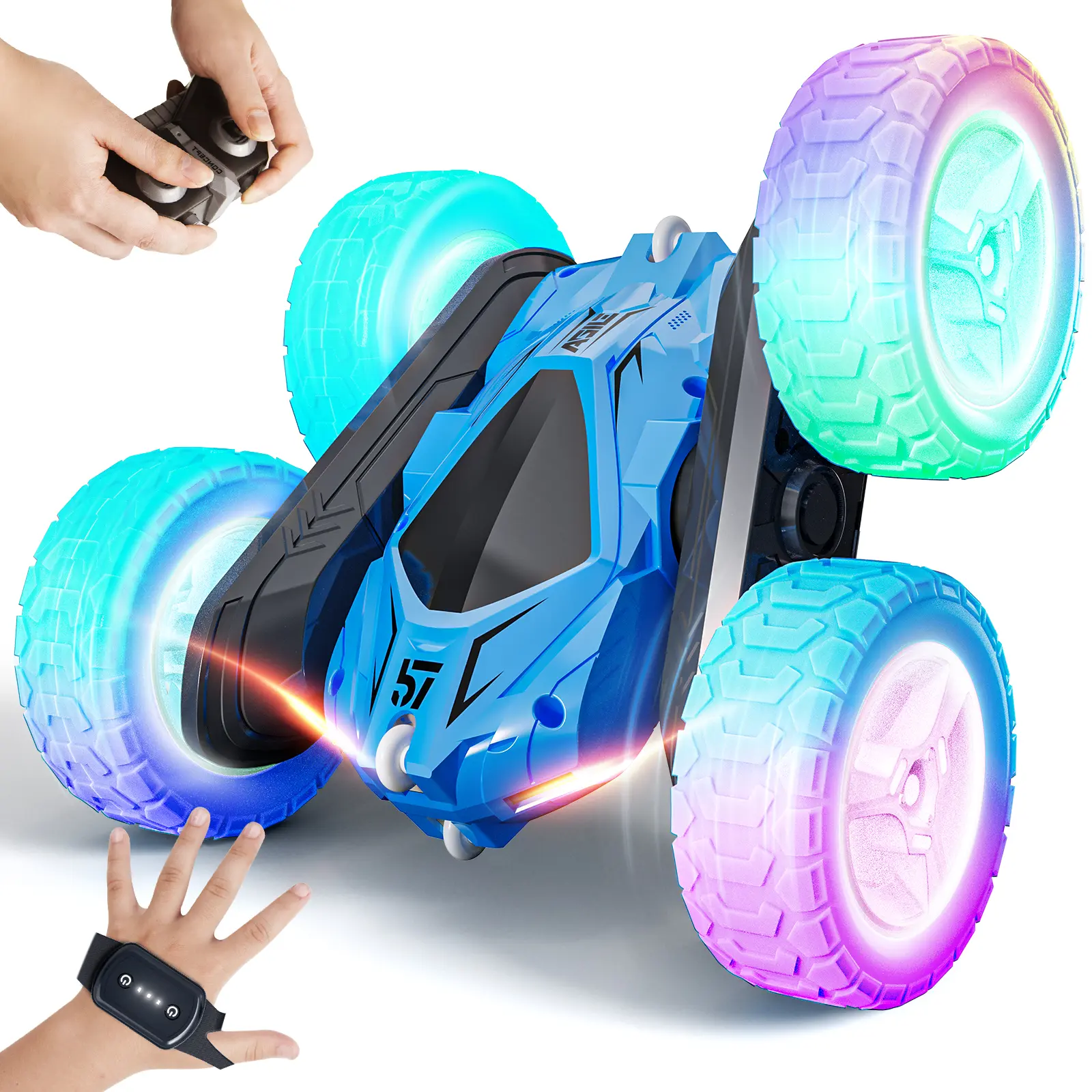 Light stunt remote control car, gesture control remote toy car