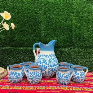 Relieve Pitcher Color Azul Turquesa Set Mug.