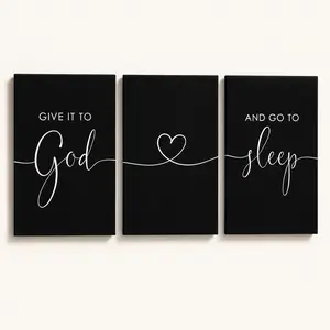 Wood Framed Canvas Wall Art, 3 CountsSet, Give It to God and Go to Sleep Letter Pattern Wall Decor for Home, Living Room, Bedroom or Office