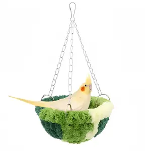Hanging Bird Hammock for Cage Warm Plush Snuggle Hut Parrot Sleeping House for Parakeet Conure Budgie Cockatiel Lovebird Finch Hamster Green Practical Addition Versatile Use