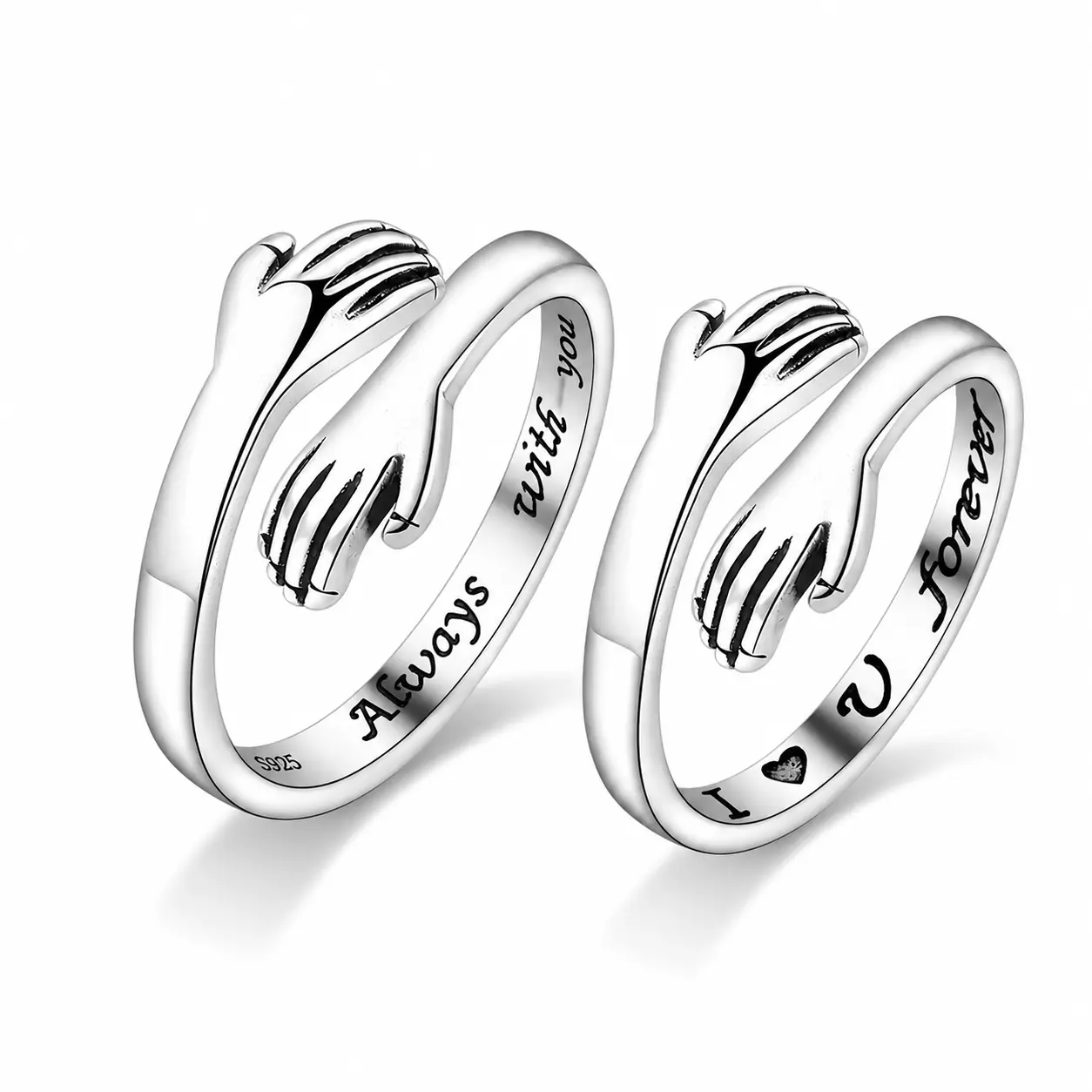 Women's 2PCS Adjustable Engraved Hug Rings - "Always with You" & "Forever" Inscriptions, Heart Signet Design, Promise Rings for Daily Wear, Ideal Mom Gifts for Daughters, Women's Accessories, Engraved Ring