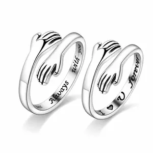Women's 2PCS Adjustable Engraved Hug Rings - "Always with You" & "Forever" Inscriptions, Heart Signet Design, Promise Rings for Daily Wear, Ideal Mom Gifts for Daughters, Women's Accessories, Engraved Ring