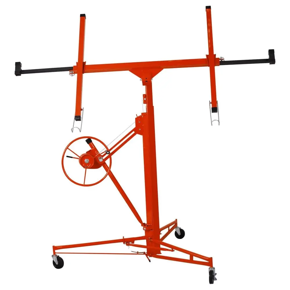 Heavy-Duty Drywall Lift, 11FT Telescopic Sheetrock Hoist with 360° Adjustable Arm, 4" Caster Wheels, 150 lbs Load Capacity, Built-In Winch & Brake System, Tool-Free Setup (Red)