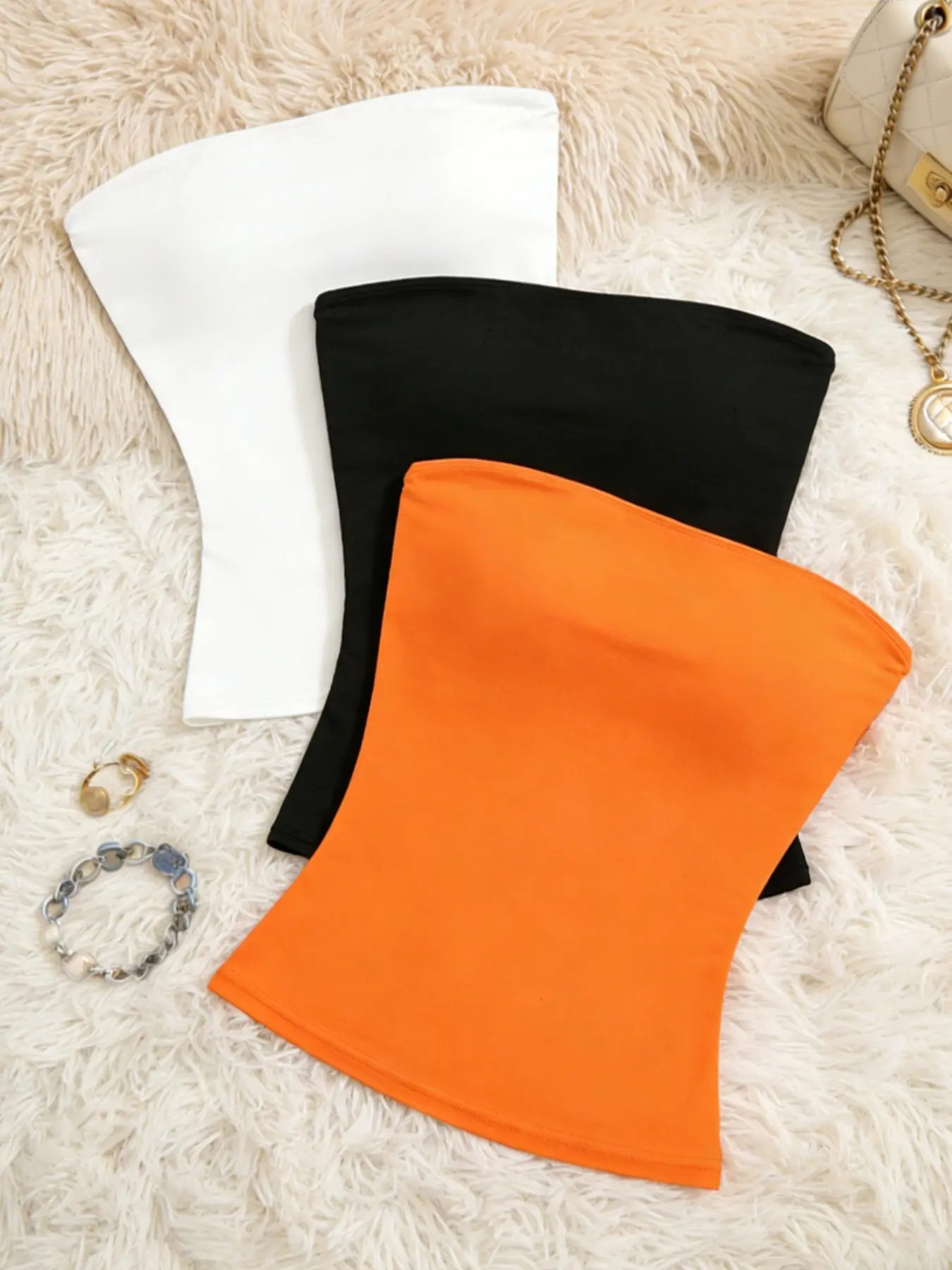 3-Pack Women's Strapless Crop Top, Solid Color Lightweight Breathable Slim Fit Casual Summer Sleeveless Short Top, Y2K Casual Basic Style, Fashionable Ladies' Clothing, Casual Sleeveless Tops