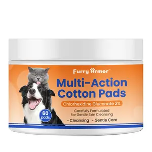 Furry Armor Multi-Action Chlorhexidine Cotton Pads for Dogs & Cats, 2% Chlorhexidine Gluconate Pet Wipes for Skin Cleansing, Grooming, Yeast & Irritation Relief, Gentle Pre-Moistened Pads for Routine Hygiene, 60 Count