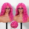 18" Raspberry Red Layered Water Wave Fiber Synthetic Curly Wavy Wig with Bangs, Lightweight Glueless Synthetic Curly Wig, Teased Roots, Heat Resistant, Ideal for Daily Wear & Cosplay