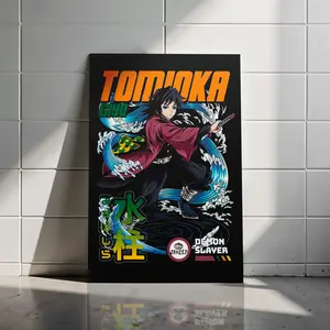 Giyu Tomioka Demon Slayer Poster – Water Hashira Anime Wall Art, Blue Wave Manga Style Print, Kimetsu no Yaiba Aesthetic Decor, Otaku Gift (poster only, no frame)