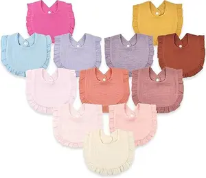 MUSBUY 12 Pack Muslin Baby Bibs Soft Absorbent 4-Layer Drooling Bibs for Boys Girls Assorted Colors Practical Everyday Use Infant Essentials Gifts