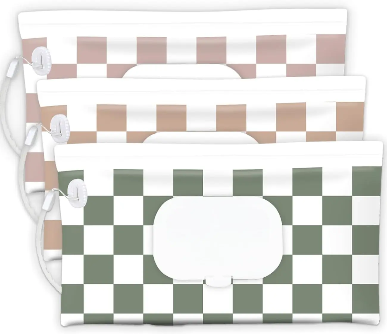 Wipe Holder, 3-Pack Portable Refillable Wipe Dispenser,  &  Travel  Wipes Case,  Diaper Wipe Container with Checkerboard Design
