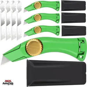 4PCS Green Heavy Duty Fixed Blade Knife, Multipurpose Cutting Tool for Carpet, Vinyl and Metal Roofing, Fixed Blade Roofing Knife with Portable Sheath and Replacement Blades