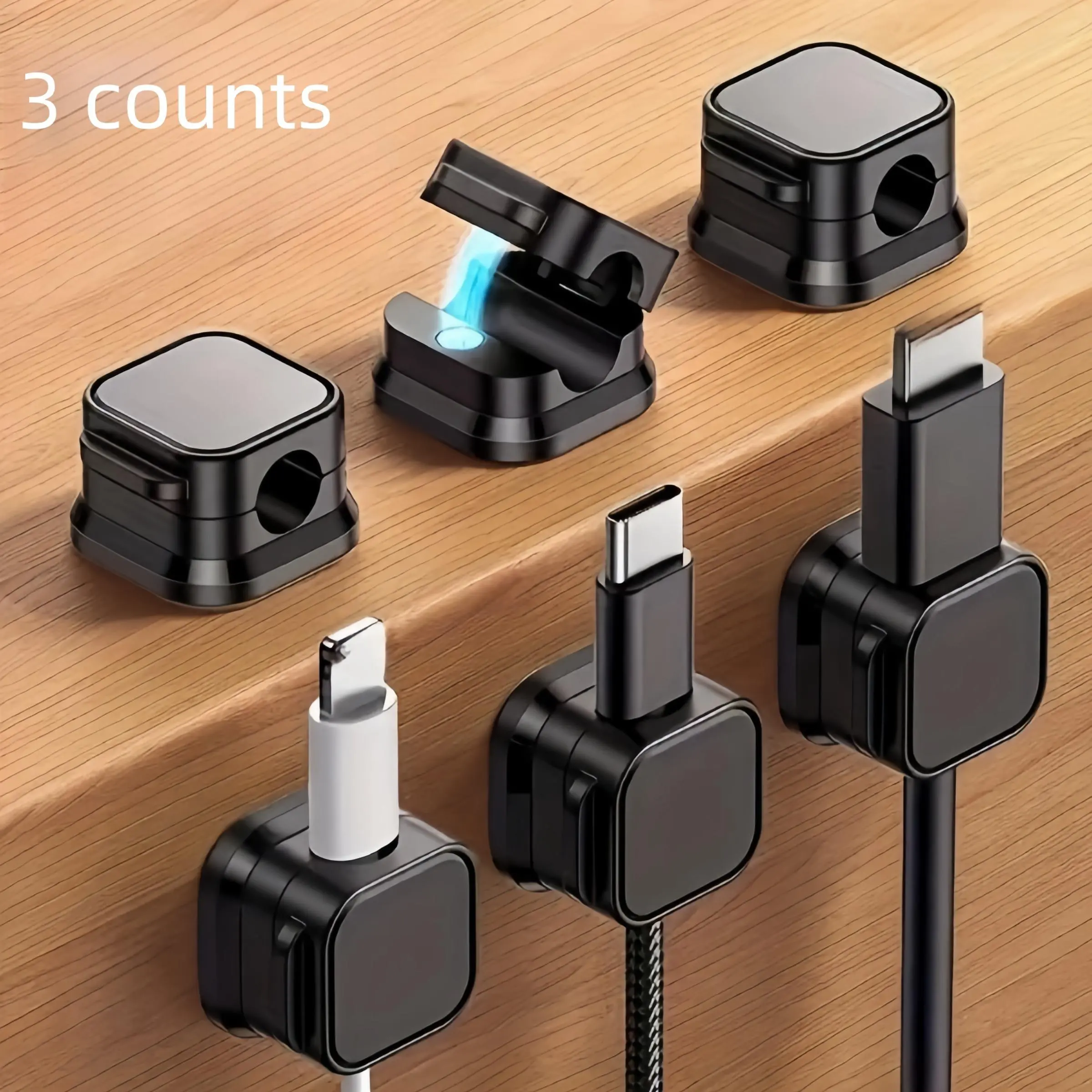Magnetic Cable Clamp, 3 Counts/set Adjustable Anti-Slip Cable Organizer, Cable Management Tool, Cable Management Kit for Home Office Desk, Multifunctional Cable Tie, Desk Organizers & Accessories, Under Desk Organizer, Desk Mount, Desk Accessory