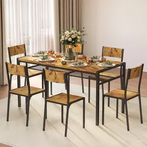 Gizoon Dining Table Set for 6 with Chairs, 7-Piece Kitchen Table Set for Small Space, Apartment, Kitchen, Dining Room, Space-Saving