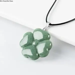 Natural Jade Lucky Clover Pendant Jewelry For Men Women Symbolizing Wealth Fortune Peace Success Elegant Good Luck Accessory