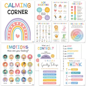BEAWART 12 Mini Calming Corner Classroom Posters (8"x10"), Mental Health Posters Therapy Office Decor, Feelings Chart & Coping Skills  For Kids, Toddler, Calm Down Corner Wall Art ForClassroom, Preschool, Homeschool Decoration