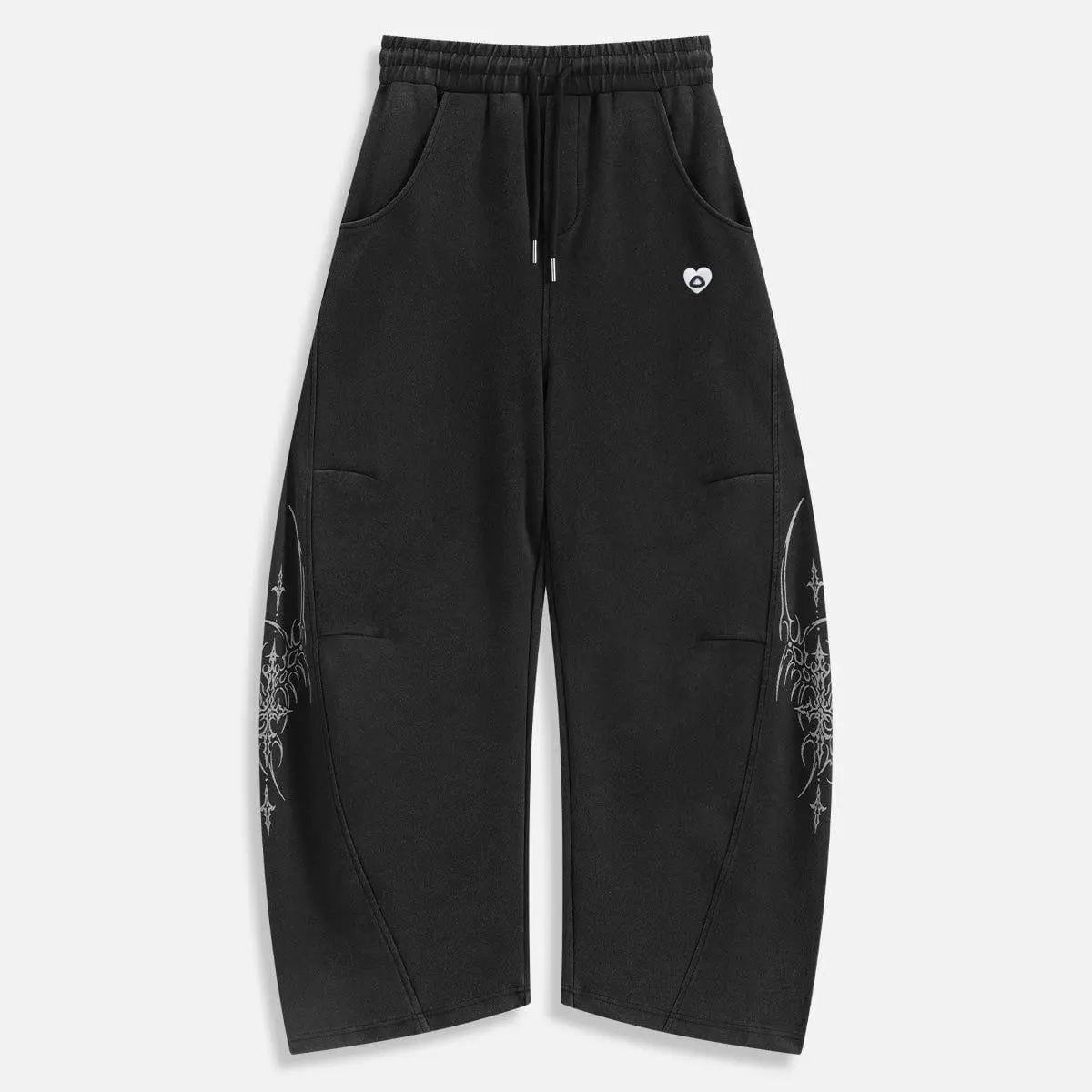 AELFRIC EDEN Men's Gothic Streetwear Sweatpants, Baggy Barrel Leg Athleisure Joggers with Blade Graphic and Drawstring Waist, Fashion Apparel