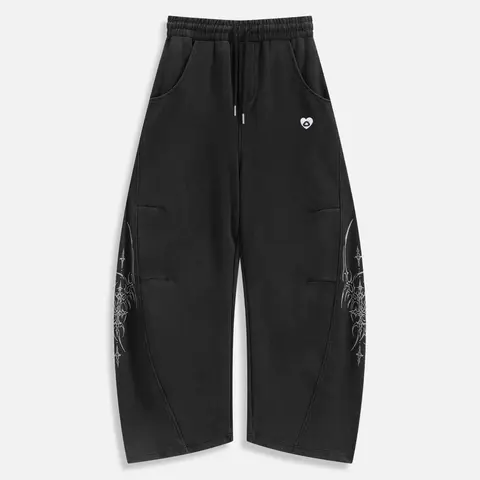 AELFRIC EDEN Men's Gothic Cotton Comfy Sweatpants - Baggy Barrel Leg Athleisure Joggers, Blade Graphic Print, Drawstring Waist, Vintage Fashion Streetwear Graphic Clothing Bottoms