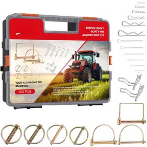 Cotter Pin Assortment Kit - 300 count Heavy Duty Lynch Pin Set, Snap Pin, Hitch Pin & R Clip, Zinc-Plated Steel Linchpins for Tractor, Trailer, , Lawn Mower, Farm Tools & Equipment