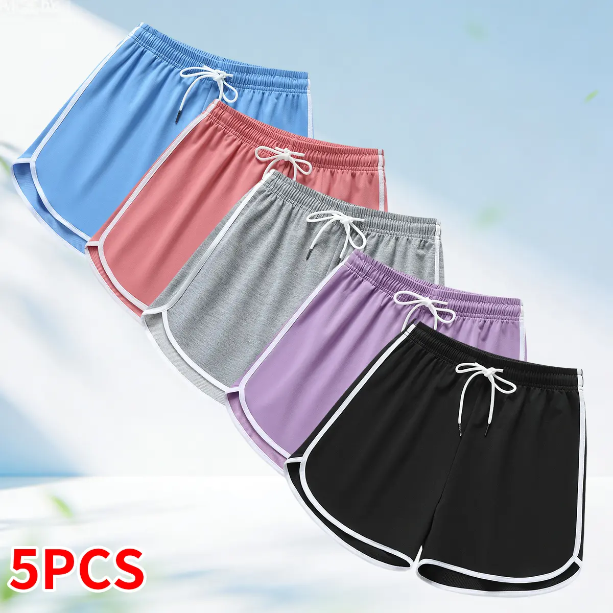 Comfy Activewear Set, Pack of 5 women’s casual athletic shorts featuring a drawstring and elastic waistband; suitable for outdoor sports, fitness, running, wear; sportswear shorts.summervibes