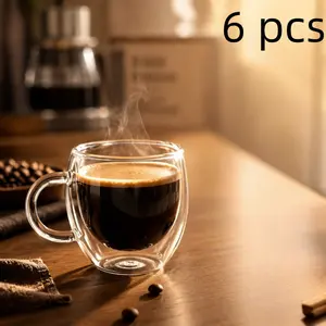 6-piece double-wall glass coffee mugs, heat-insulated and anti-scalding, clear and elegant, perfect for coffee, tea at home or office, practical and stylish.