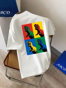 Boys Short Sleeve T-Shirt with Powerful Dinosaur Print, Comfortable Casual Round Neck Design, All Season Kids Apparel, Graphic Printed Tee