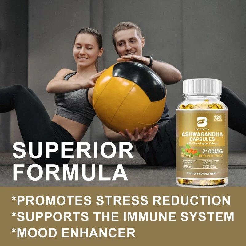 Beworths Ashwagandha Extract 2100MG 120 Softgels with Black Pepper for Stress & Mood Support High Potency Dietary Supplement